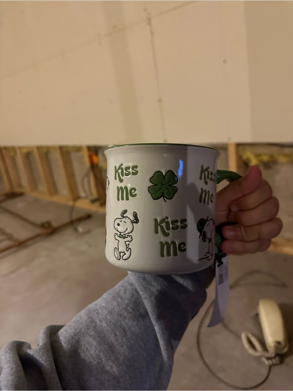 Peanuts Green and White 'Kiss Me' Ceramic Mug